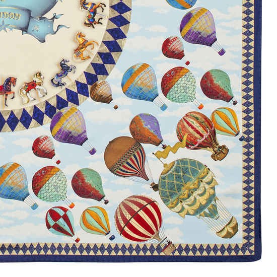 Hot Air Balloon Silk Scarf in Navy Pure Silk Twill from Aspinal of London