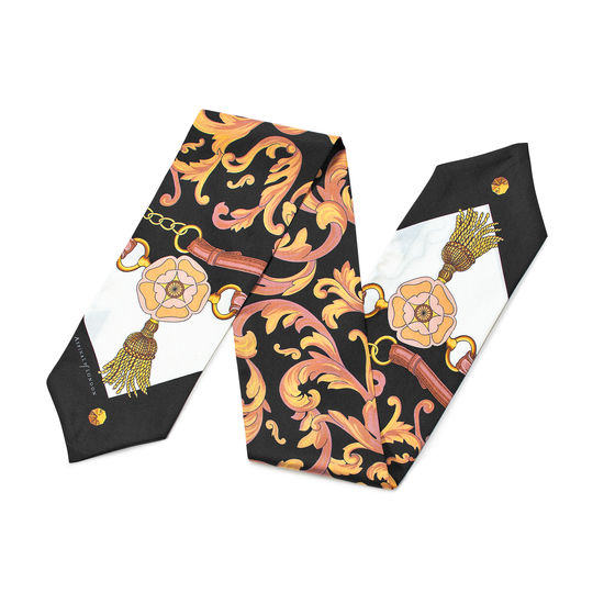 Signature Shield Silk Neck Bow Scarf in Black from Aspinal of London