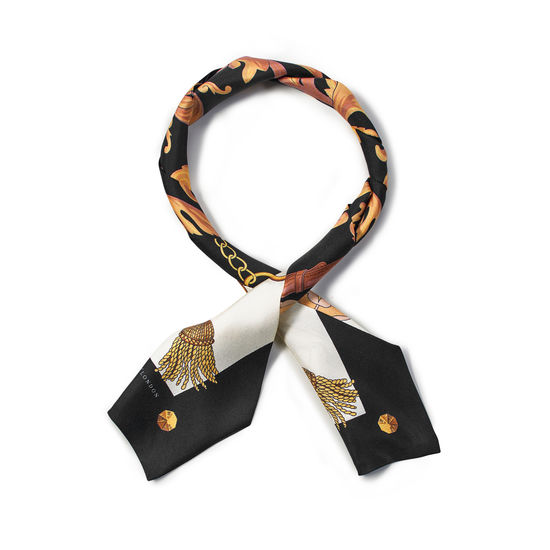 Signature Shield Silk Neck Bow Scarf in Black from Aspinal of London