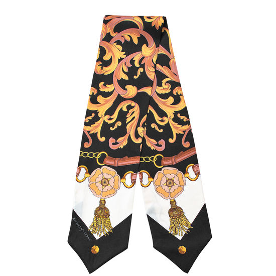 Signature Shield Silk Neck Bow Scarf in Black from Aspinal of London