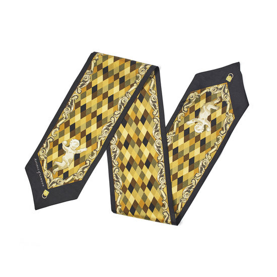 Harlequin Cherub Neck Bow Scarf in Neutral Pure Silk Twill from Aspinal of London