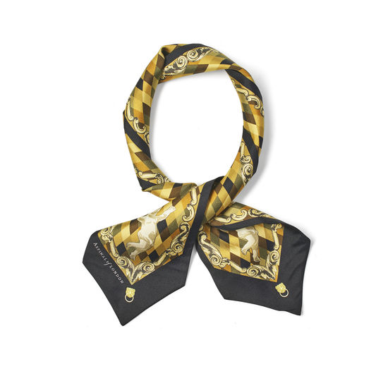 Harlequin Cherub Neck Bow Scarf in Neutral Pure Silk Twill from Aspinal of London