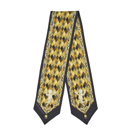 Harlequin Cherub Neck Bow Scarf in Neutral Pure Silk Twill from Aspinal of London