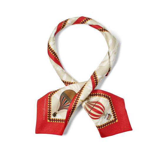 Hot Air Balloon Neck Bow Scarf in Red Silk Twill from Aspinal of London