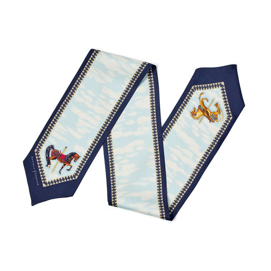 Hot Air Balloon Neck Bow Scarf in Navy Silk Twill from Aspinal of London