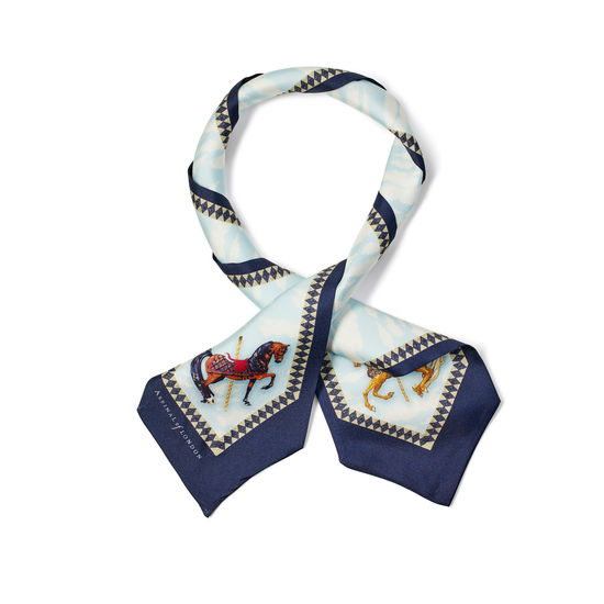 Hot Air Balloon Neck Bow Scarf in Navy Silk Twill from Aspinal of London