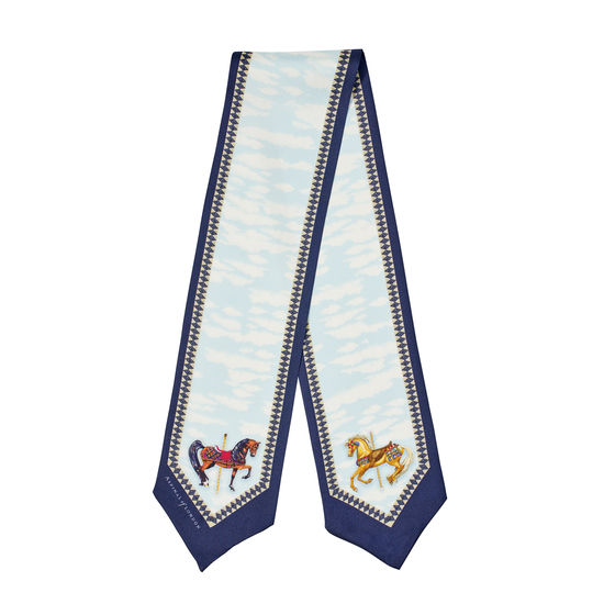 Hot Air Balloon Neck Bow Scarf in Navy Silk Twill from Aspinal of London