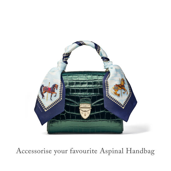 Hot Air Balloon Neck Bow Scarf in Navy Silk Twill from Aspinal of London