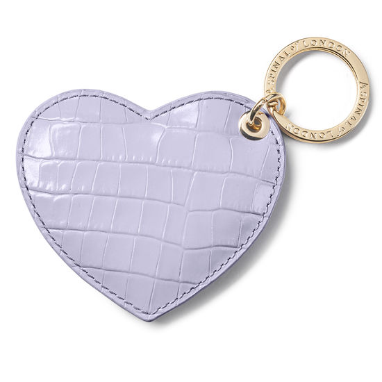 Heart Key Ring in Deep Shine English Lavender Small Croc from Aspinal of London