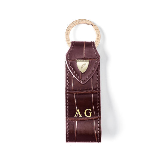Small Leather Loop Keyring in Deep Shine Amazon Brown Croc from Aspinal of London