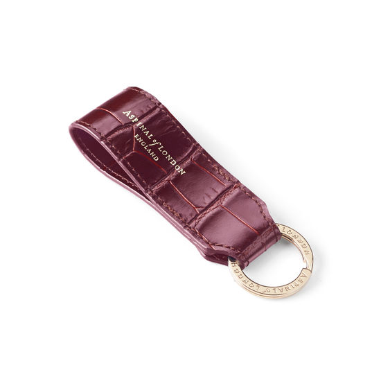 Small Leather Loop Keyring in Deep Shine Bordeaux Croc from Aspinal of London