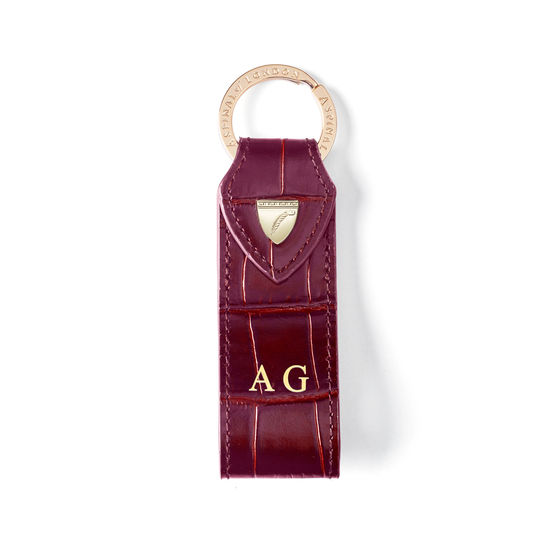 Small Leather Loop Keyring in Deep Shine Bordeaux Croc from Aspinal of London