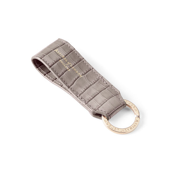 Small Leather Loop Keyring in Deep Shine Warm Grey Small Croc from Aspinal of London