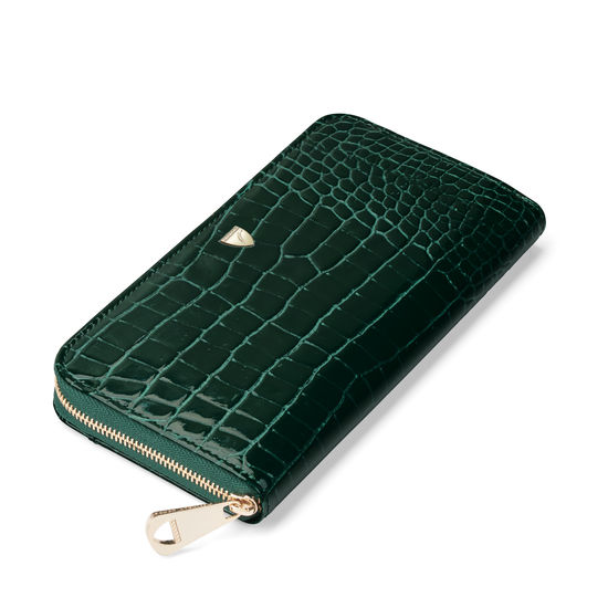 Continental Purse in Evergreen Patent Croc from Aspinal of London