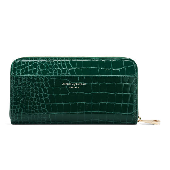 Continental Purse in Evergreen Patent Croc from Aspinal of London