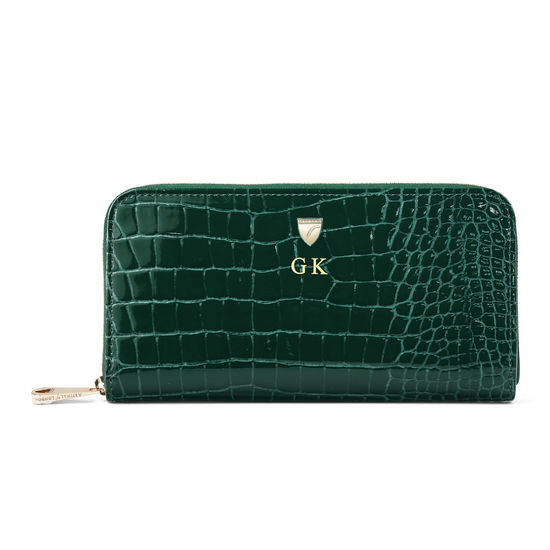 Continental Purse in Evergreen Patent Croc from Aspinal of London