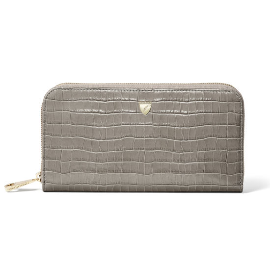 Continental Purse in Deep Shine Warm Grey Small Croc from Aspinal of London