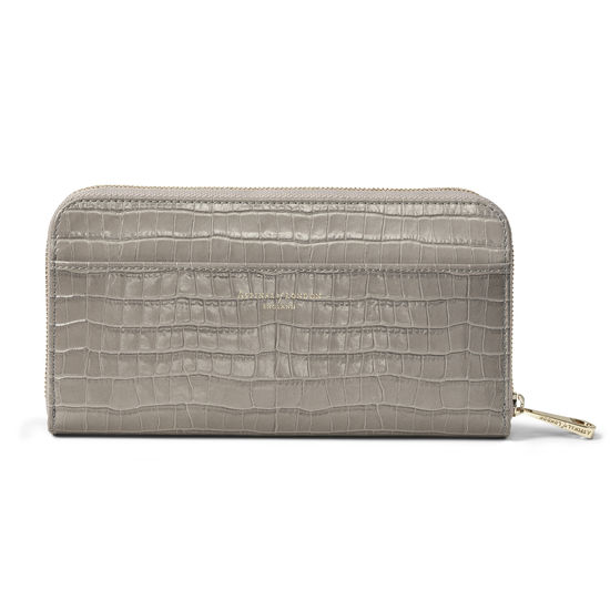 Continental Purse in Deep Shine Warm Grey Small Croc from Aspinal of London