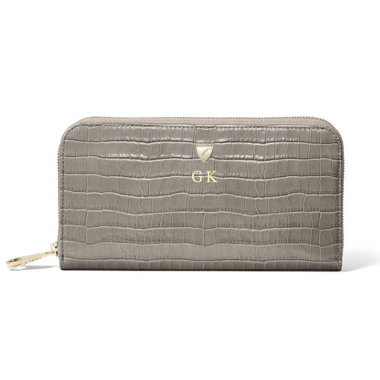 Continental Purse in Deep Shine Warm Grey Small Croc from Aspinal of London