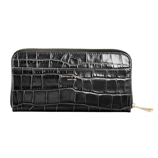 Continental Purse in Deep Shine Black Croc from Aspinal of London