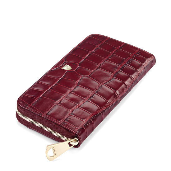 Continental Purse in Deep Shine Bordeaux Croc from Aspinal of London