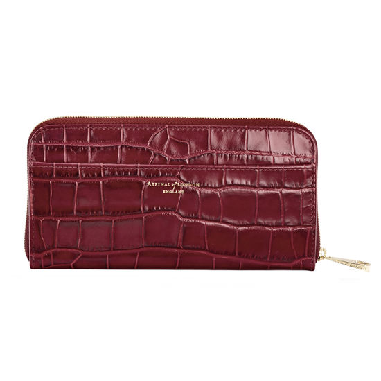 Continental Purse in Deep Shine Bordeaux Croc from Aspinal of London