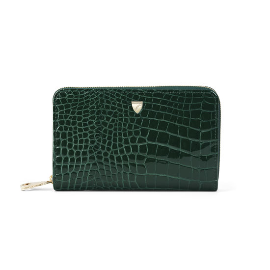 Midi Continental Purse in Evergreen Patent Croc from Aspinal of London