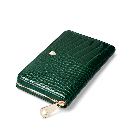 Midi Continental Purse in Evergreen Patent Croc from Aspinal of London