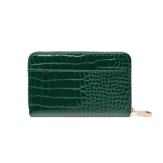 Midi Continental Purse in Evergreen Patent Croc from Aspinal of London