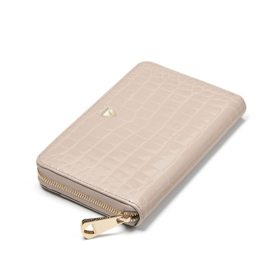 Midi Continental Purse in Soft Taupe Patent Croc from Aspinal of London