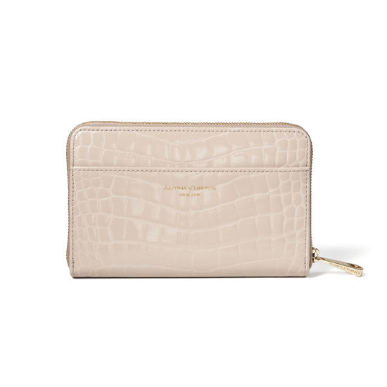 Midi Continental Purse in Soft Taupe Patent Croc from Aspinal of London