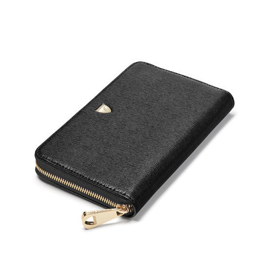 Midi Continental Purse in Black Saffiano from Aspinal of London