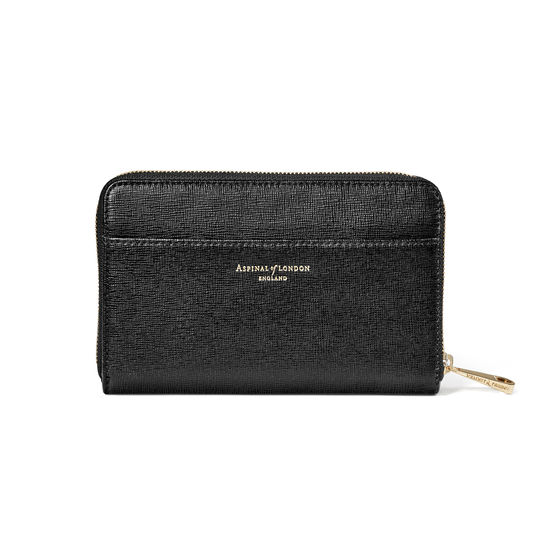 Midi Continental Purse in Black Saffiano from Aspinal of London