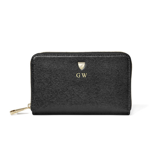 Midi Continental Purse in Black Saffiano from Aspinal of London