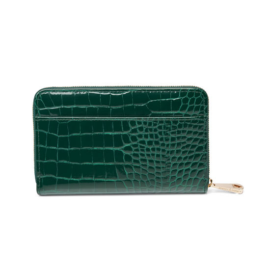 Midi Continental Purse in Evergreen Patent Croc from Aspinal of London