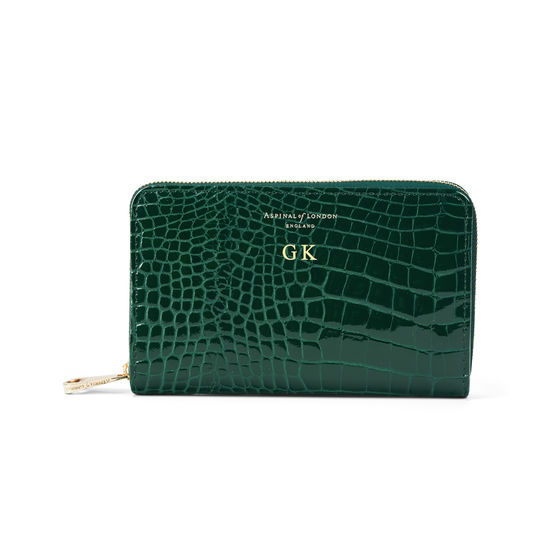 Midi Continental Purse in Evergreen Patent Croc from Aspinal of London