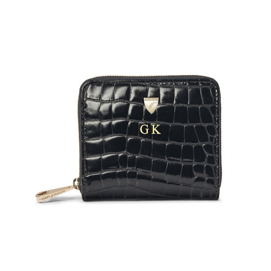 Slim Mini Continental Purse in Black Patent Croc from Aspinal of London
