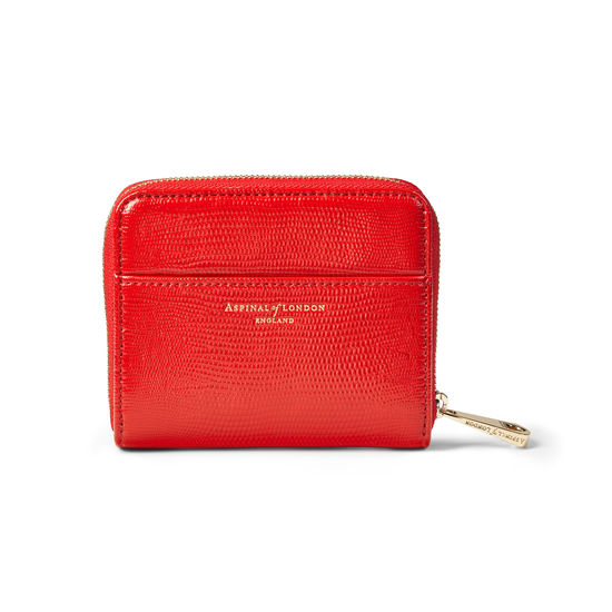 Slim Mini Continental Purse in Scarlet Silk Lizard from Aspinal of London