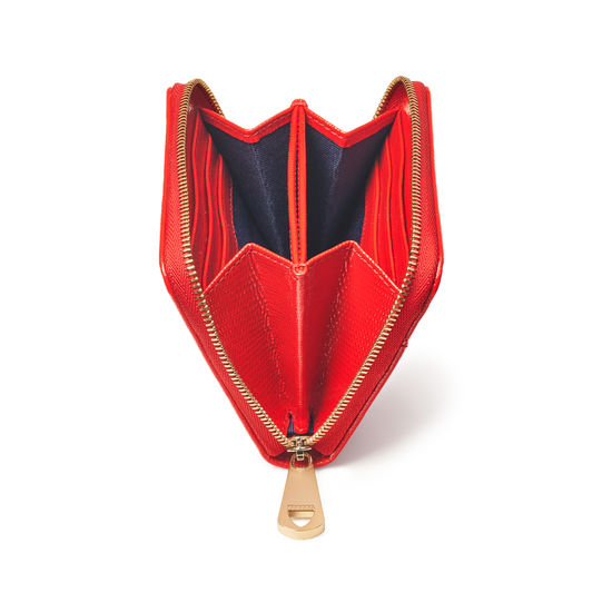 Slim Mini Continental Purse in Scarlet Silk Lizard from Aspinal of London