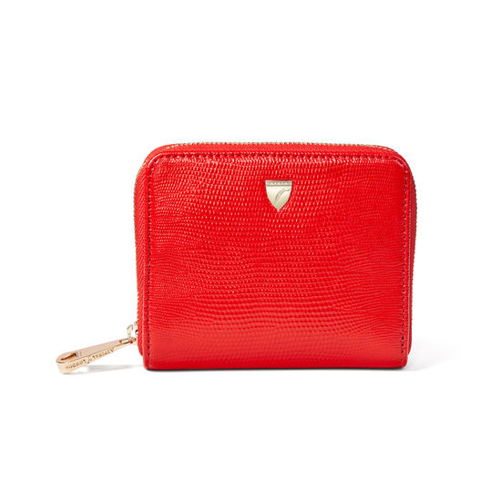 Slim Mini Continental Purse in Scarlet Silk Lizard from Aspinal of London