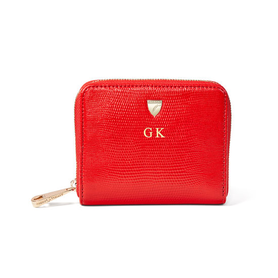 Slim Mini Continental Purse in Scarlet Silk Lizard from Aspinal of London