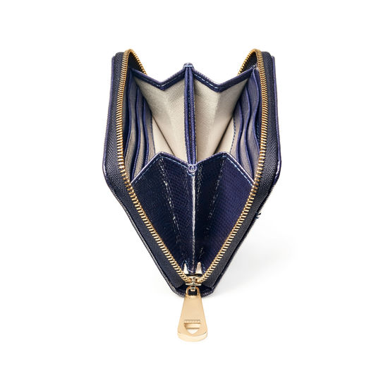 Slim Mini Continental Purse in Midnight Blue Silk Lizard from Aspinal of London
