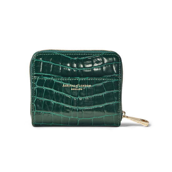 Slim Mini Continental Purse in Evergreen Patent Croc from Aspinal of London