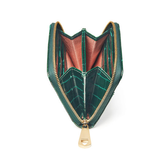 Slim Mini Continental Purse in Evergreen Patent Croc from Aspinal of London