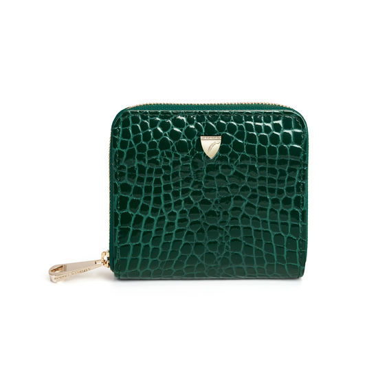 Slim Mini Continental Purse in Evergreen Patent Croc from Aspinal of London