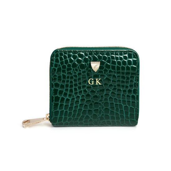 Slim Mini Continental Purse in Evergreen Patent Croc from Aspinal of London