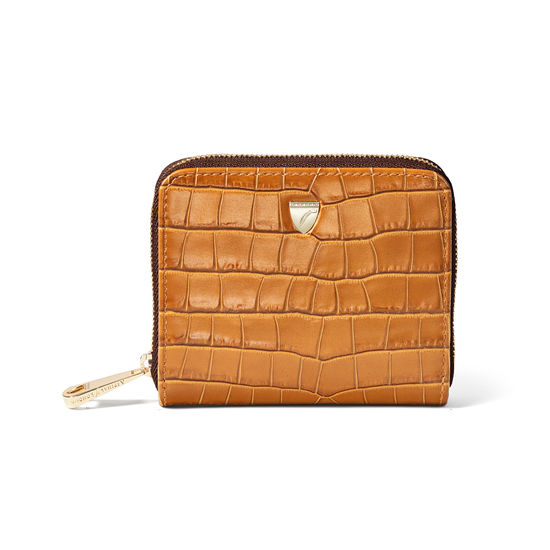 Slim Mini Continental Purse in Deep Shine Vintage Tan Small Croc from Aspinal of London