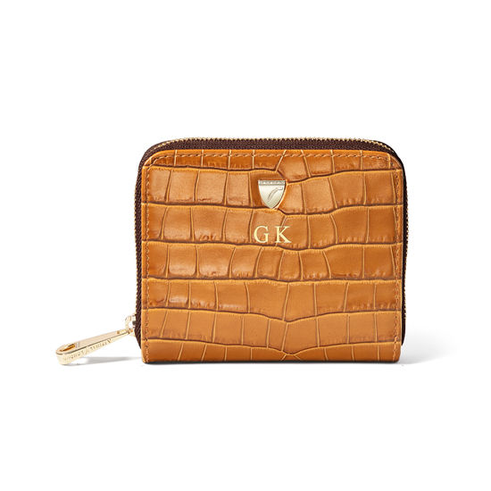 Slim Mini Continental Purse in Deep Shine Vintage Tan Small Croc from Aspinal of London