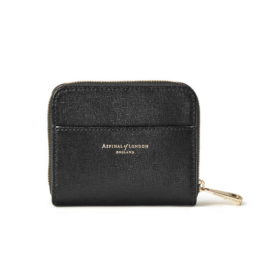 Slim Mini Continental Purse in Black Saffiano from Aspinal of London