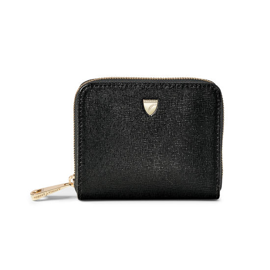 Slim Mini Continental Purse in Black Saffiano from Aspinal of London